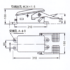 LT1-11腳踏開關(guān)安裝尺寸圖